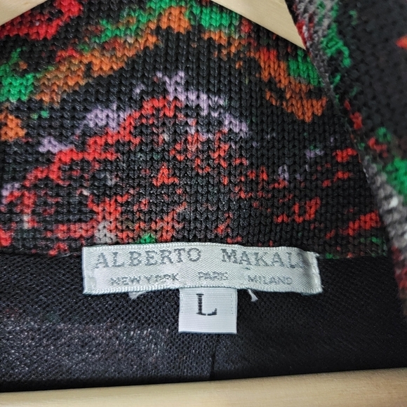 ALBERTO MAKALI Women's Open Front Cardigan Sz L Red Multi Wool Blend Chevron - Picture 9 of 12